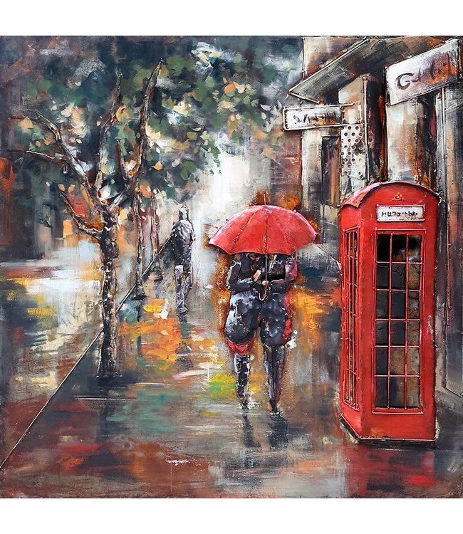 London in the Rain - Metalen 3D schilderij