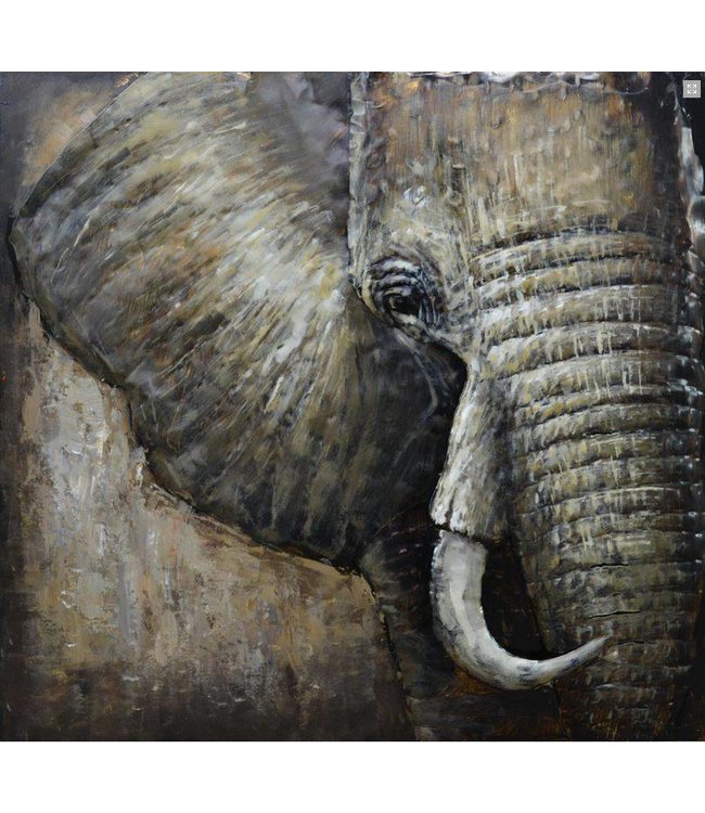 Metalen 3D schilderij - Olifant Out of Africa