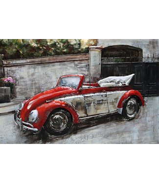 3D Art VW Kever Cabrio  Oldtimer - Metalen 3D schilderij