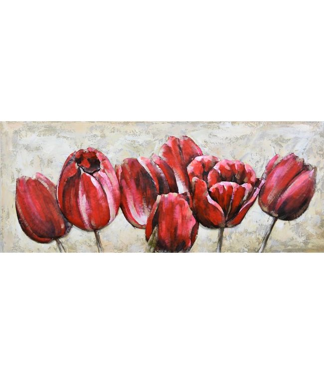 3D Art Rode Tulpen - Metalen 3D schilderij