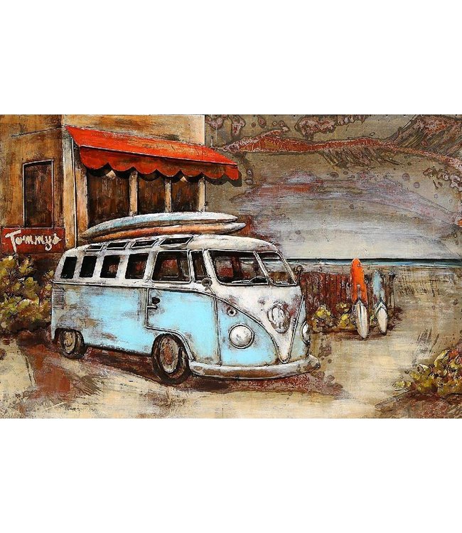 3D Art VW Busje - Beach Surfing - Metalen 3D schilderij