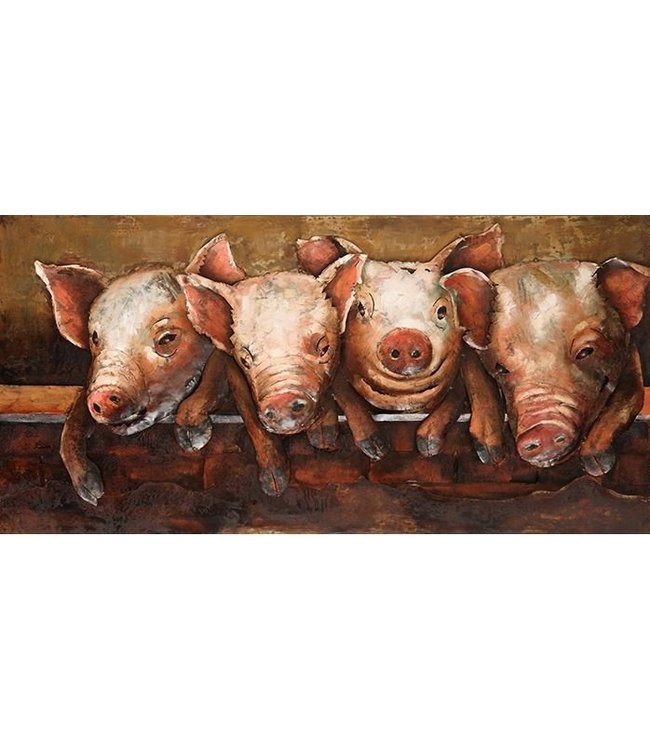 De Vier Biggetjes - Metalen 3D schilderij