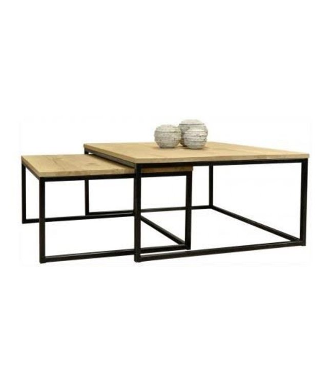 Salontafel set - Rustiek eiken vierkant