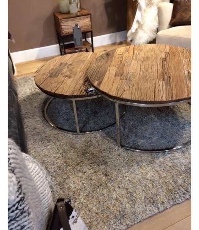 Tijn ronde salontafel set - Railway sleeper wood