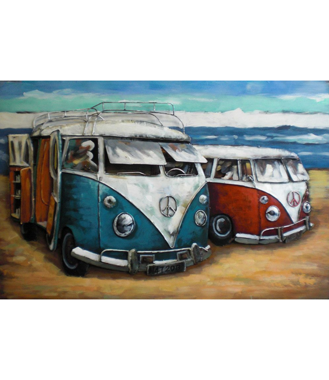 3D Art Volkswagen busjes Holiday - Metalen 3D schilderij