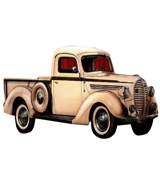 Wand decoratie Witte Pick-Up Old Timer  - Metalen 3D wanddecoratie