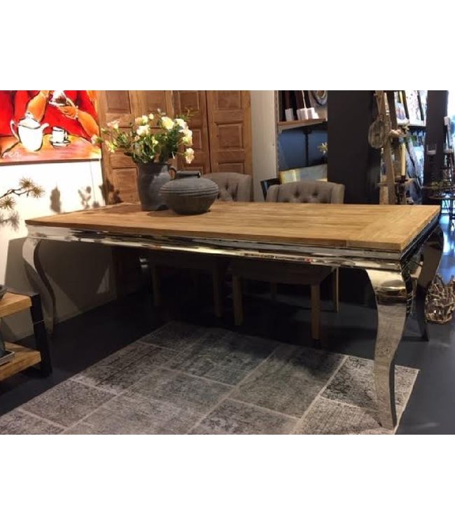 Eetkamertafel Gustaaf - Teak of mango houten tafelblad met Queen Anne frame