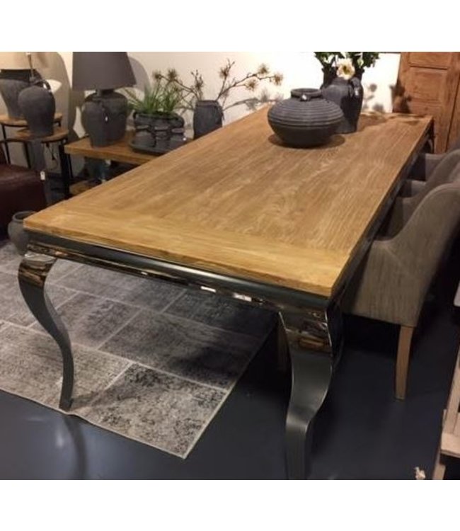 Eetkamertafel Gustaaf - Teak of mango houten tafelblad met Queen Anne frame