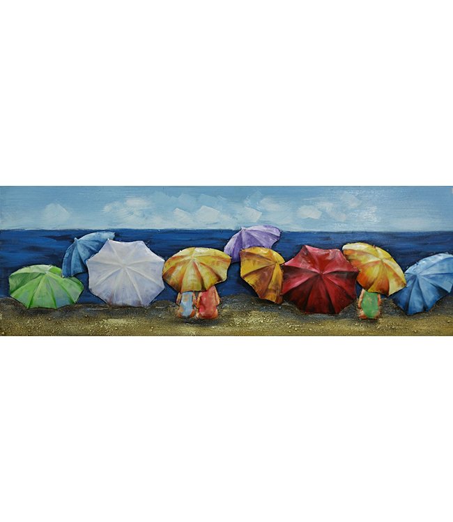 Metalen 3D schilderij - Parasols op het strand