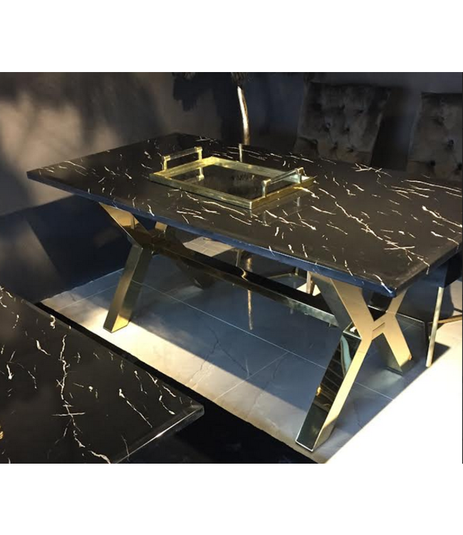 Benito eetkamer tafel - Railway Sleeper U poot Gold