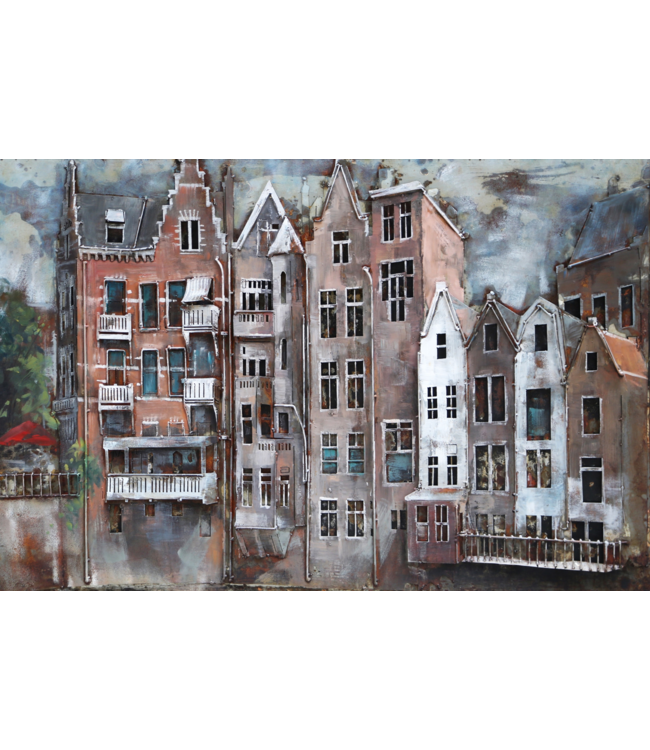 Metalen 3D schilderij - Prachtige Grachtenpanden