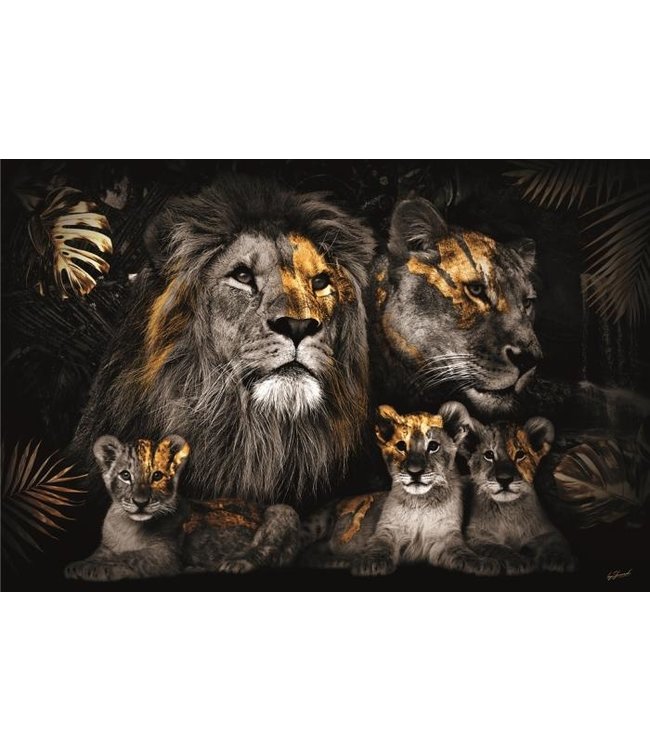 Glasschilderij - De gouden leeuwen familie