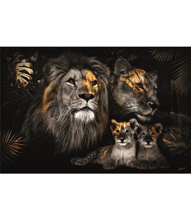 Glasschilderij - De gouden leeuwen familie
