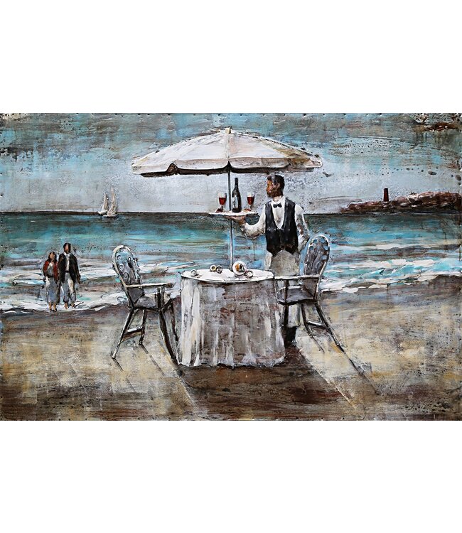 Metalen 3D schilderij - Terras aan Zee