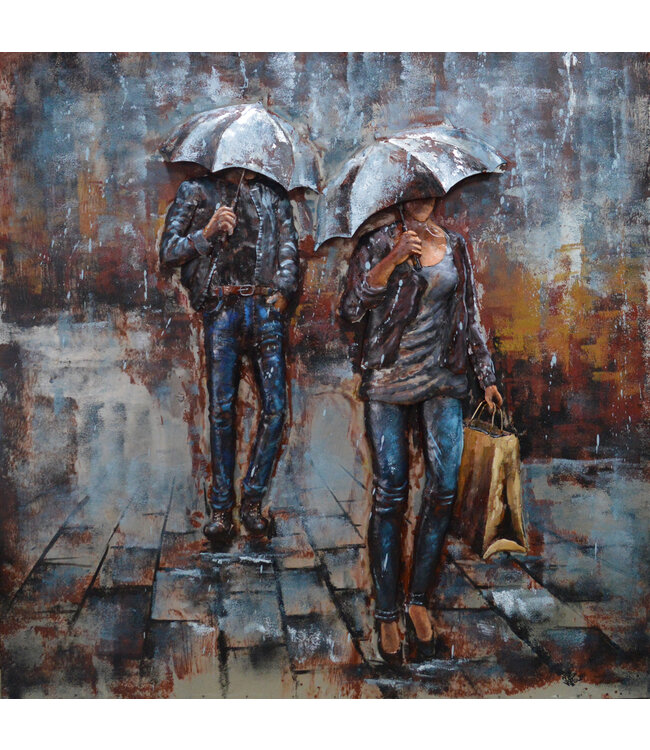 Metalen 3D schilderij - Shopping in the Rain
