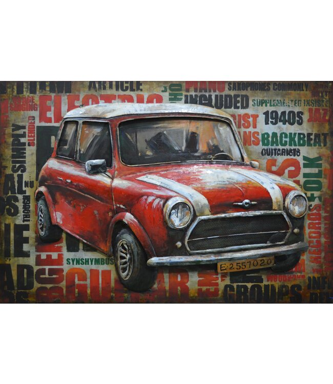 Metalen 3D schilderij - Mini Cooper Old Timer