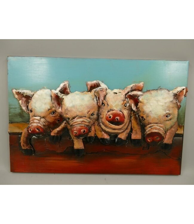 De Vier Biggetjes - Metalen 3D schilderij