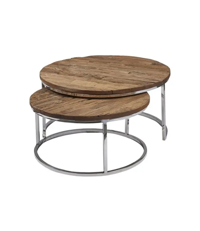 Tijn ronde salontafel set - Railway sleeper wood