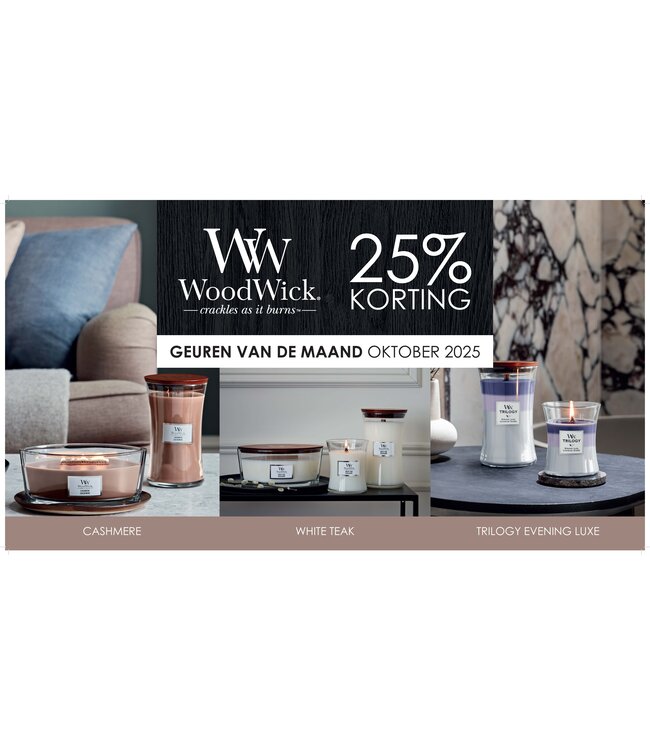 Woodwick - Geur van de maand - White Teak