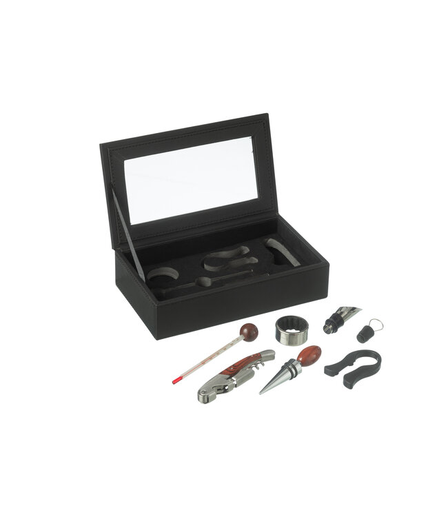 Box 6 Wine Accessories Fake Leather Black