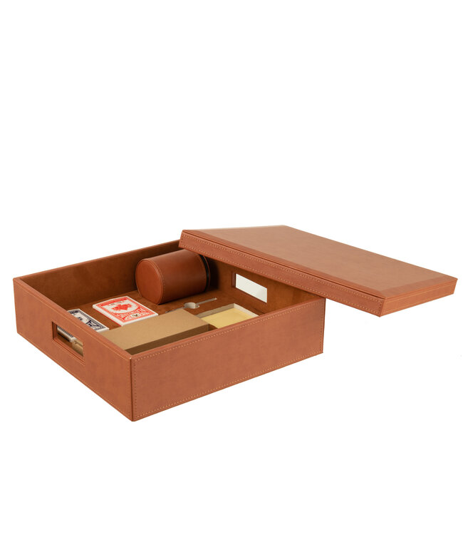 Box Card Game/Chess Game Fake Leather Cognac