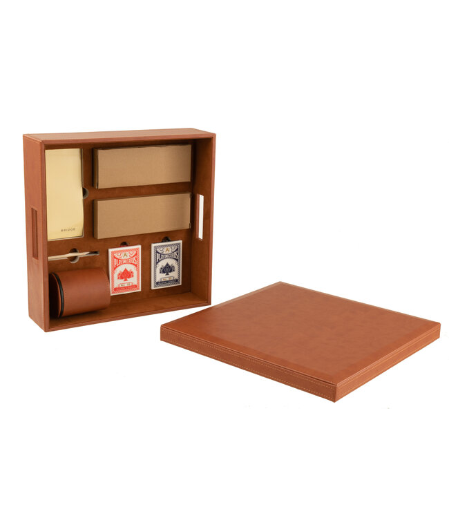 Box Card Game/Chess Game Fake Leather Cognac