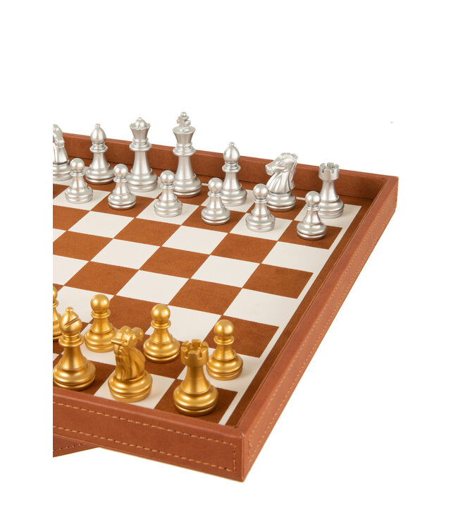 Box Card Game/Chess Game Fake Leather Cognac