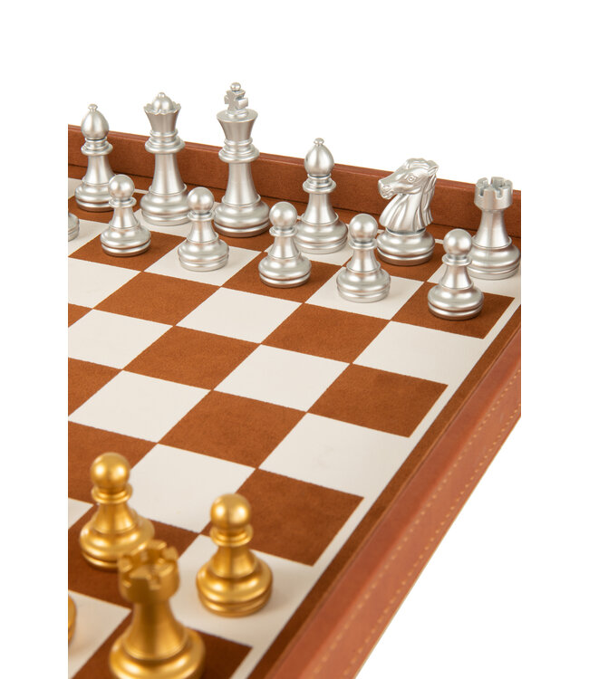 Box Card Game/Chess Game Fake Leather Cognac