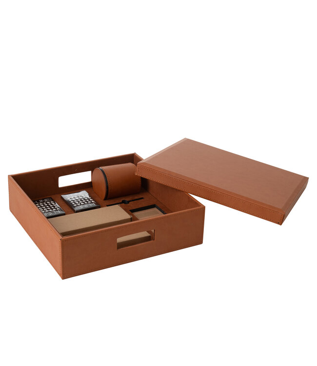 Box Card Game/Chess Game Fake Leather Cognac