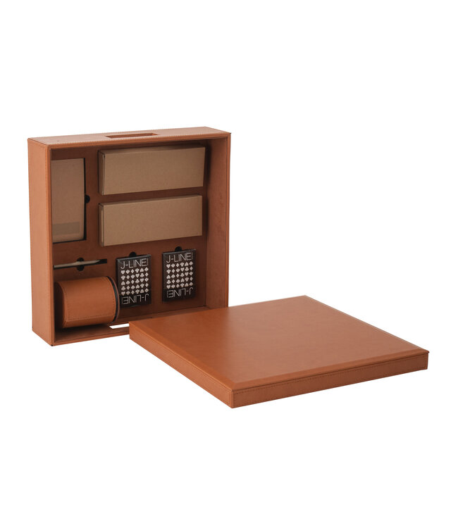 Box Card Game/Chess Game Fake Leather Cognac