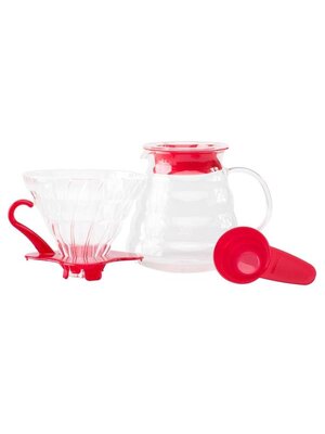 Hario Hario Set - V60-02 Glass Coffee Brewing Kit - Red - XGSD-02TR-EX
