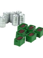 N-Train 6 beer barrels and 6 green boxes with brown bottles (212.45)