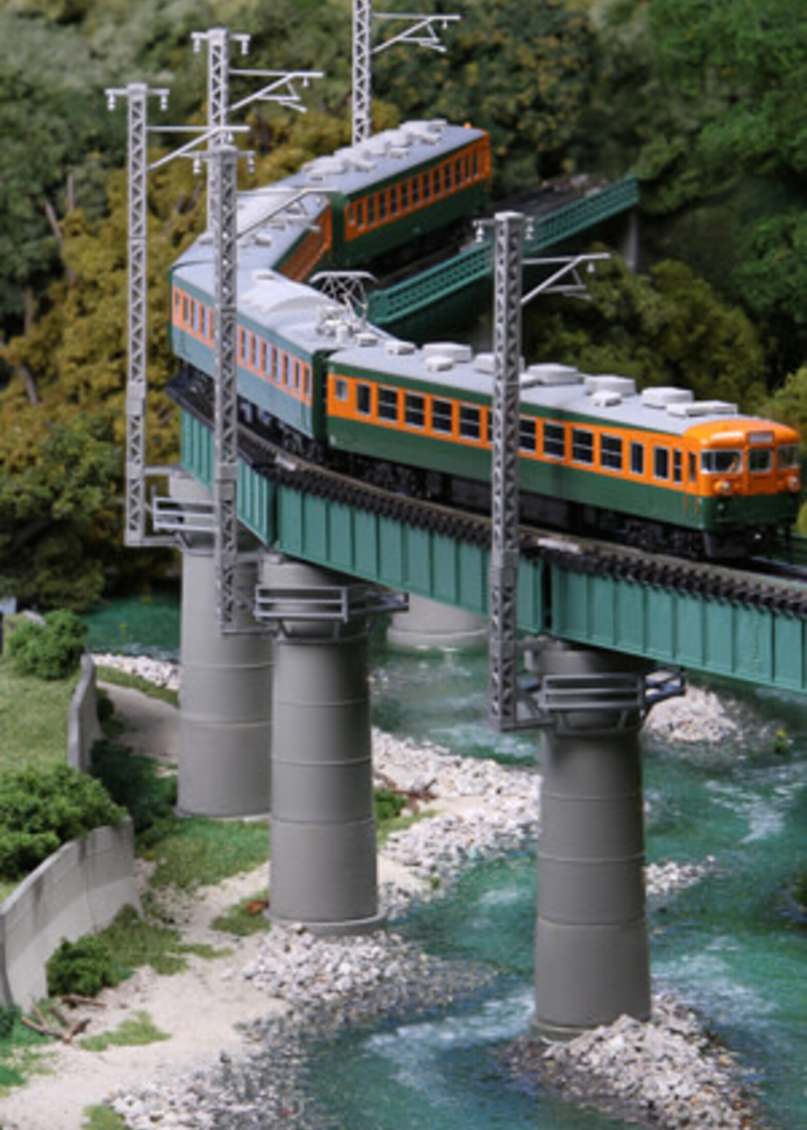 KATO KATO Brücken-Set R448-60°  m. Gleis gebogen, grün inkl. Zubehör (Brückenpfleiler, etc.) (7077311)
