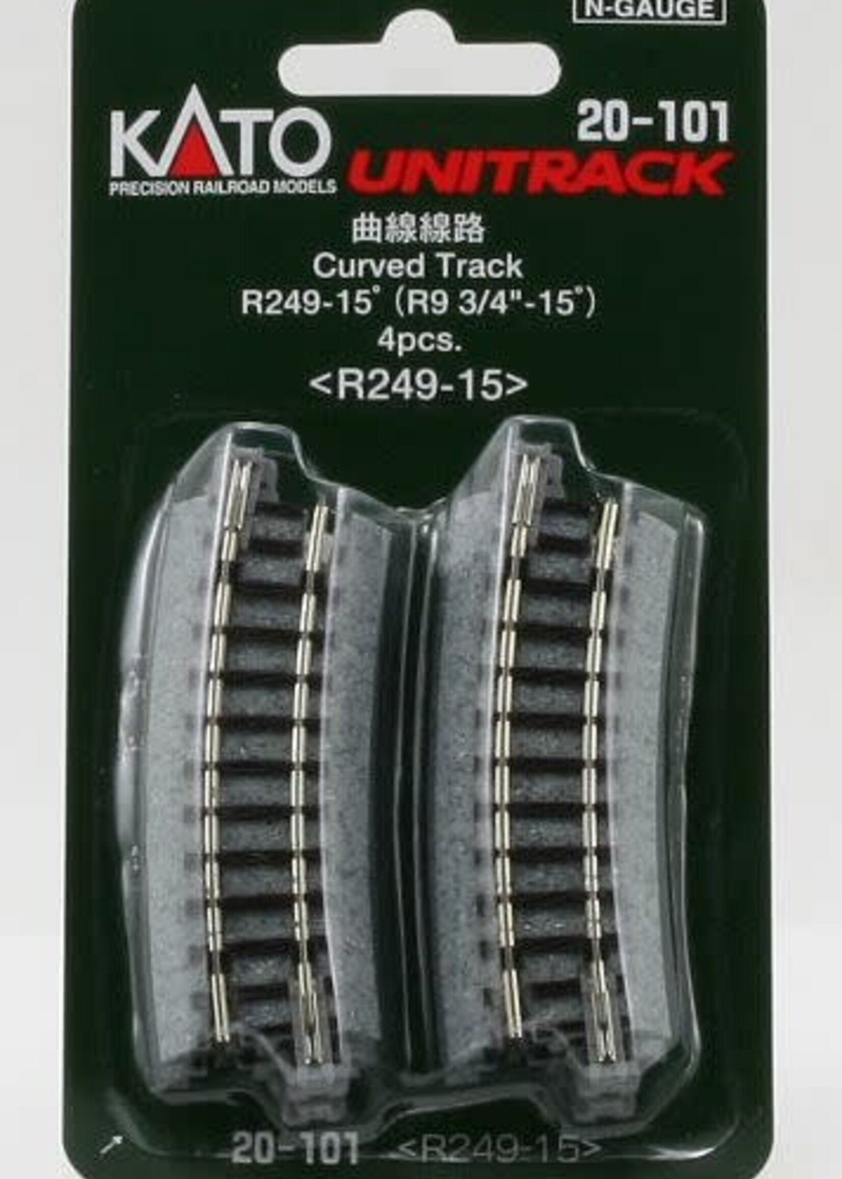 KATO KATO Gleis gebogen R 249-15° 4 Stück im Blister (7078110)