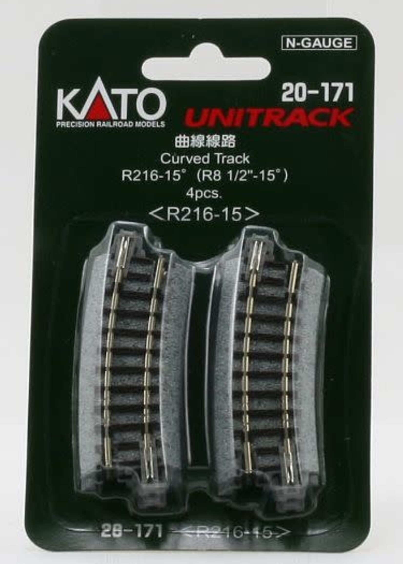 KATO KATO Gleis gebogen R 216-15° 4 Stück im Blister (7078113)