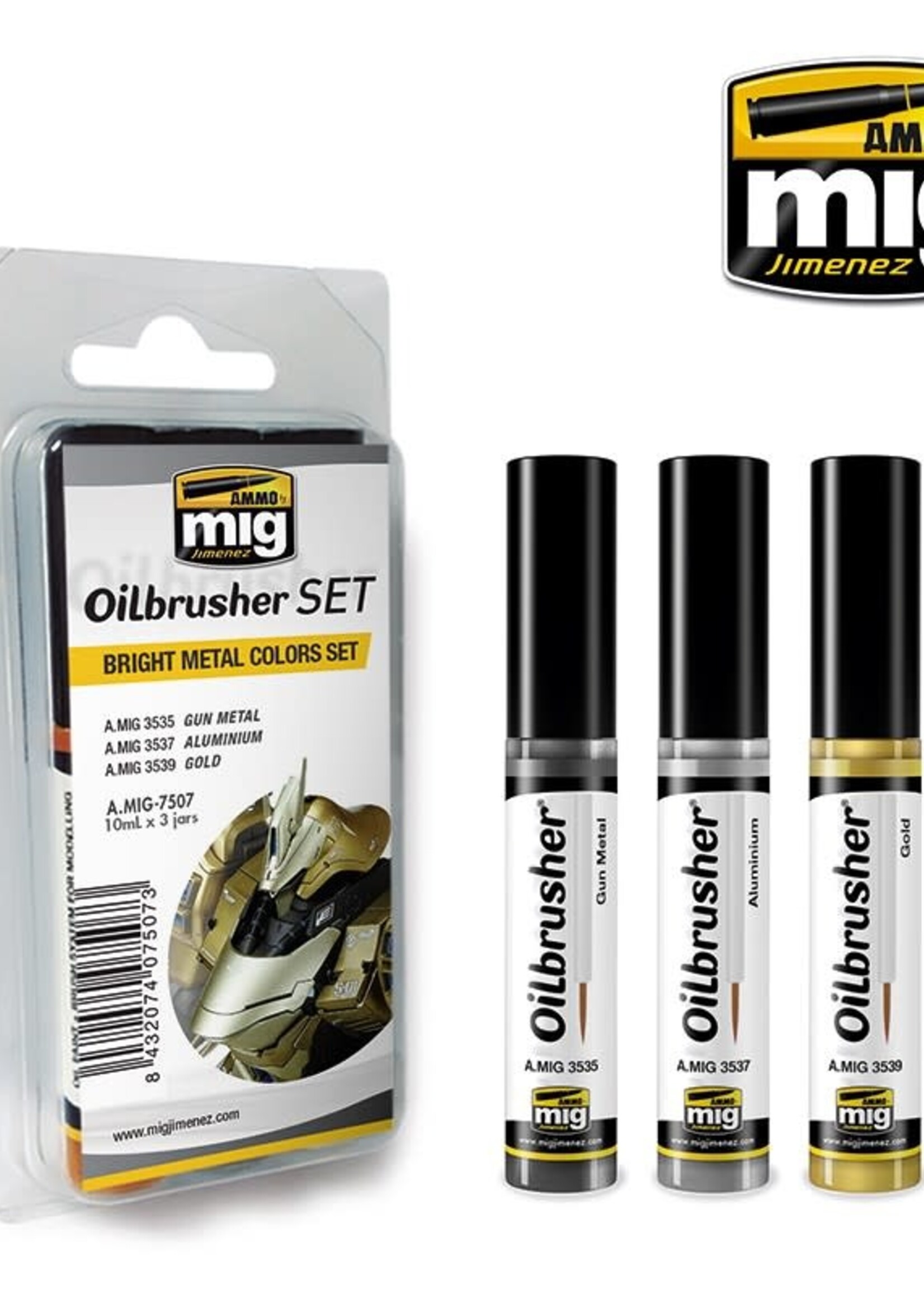AMMO MIG AMMO MIG 7507 OILBRUSHER SET BRIGHT METAL COLOR 3 JARS 35 ML