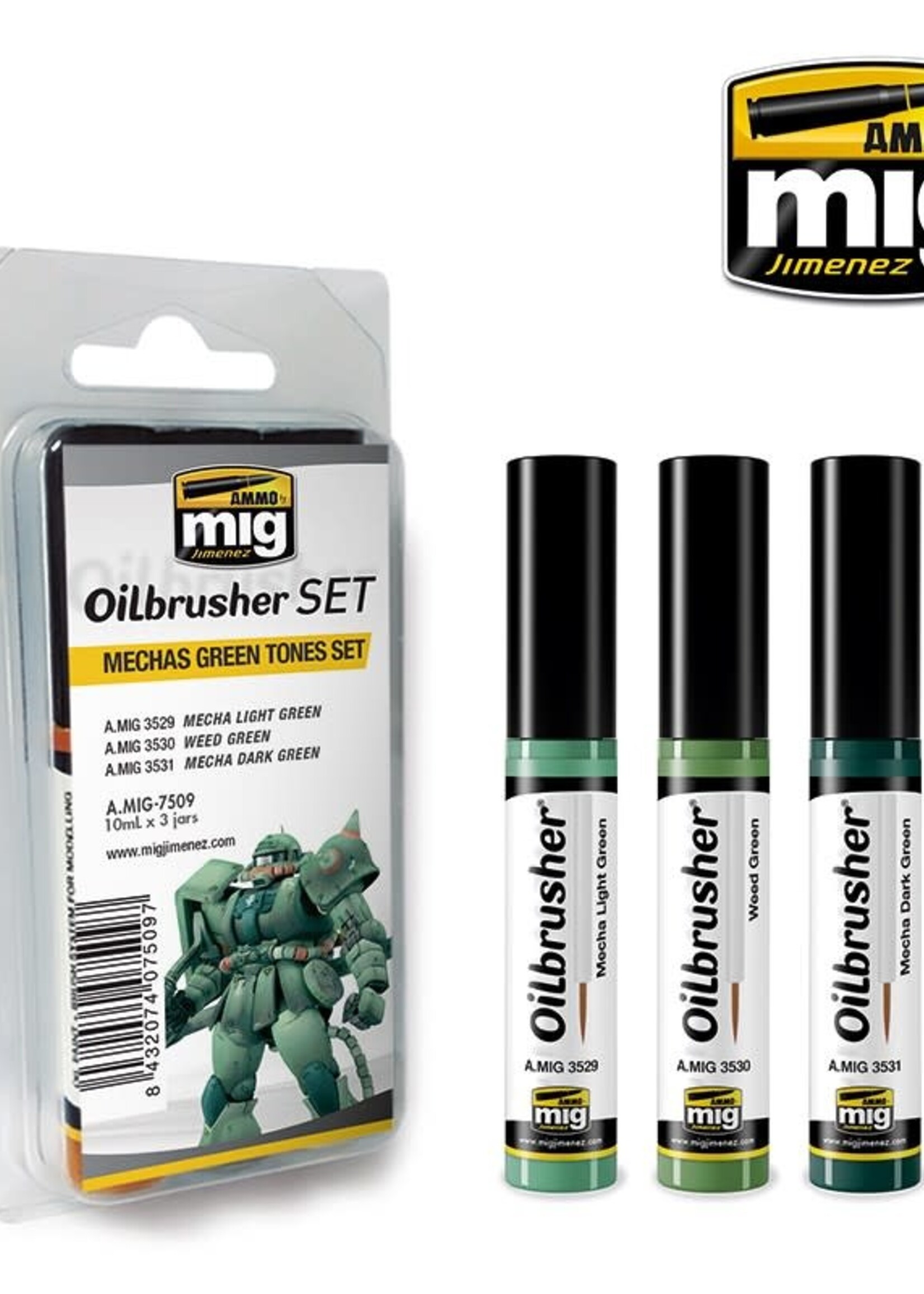 AMMO MIG AMMO MIG 7509 OILBRUSHER SET MECHAS GREEN TONES 3 JARS 35 ML