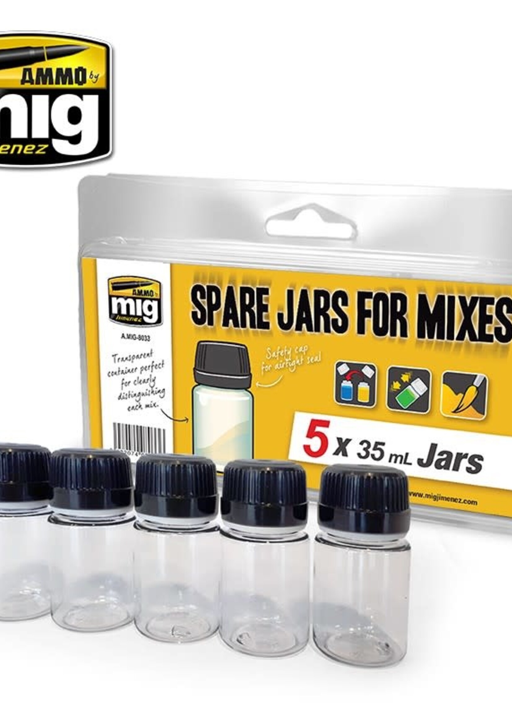 AMMO MIG AMMO MIG 8033 SPARE JARS FOR MIXES 5 X 35 ML JARS 5 JARS 35 ML