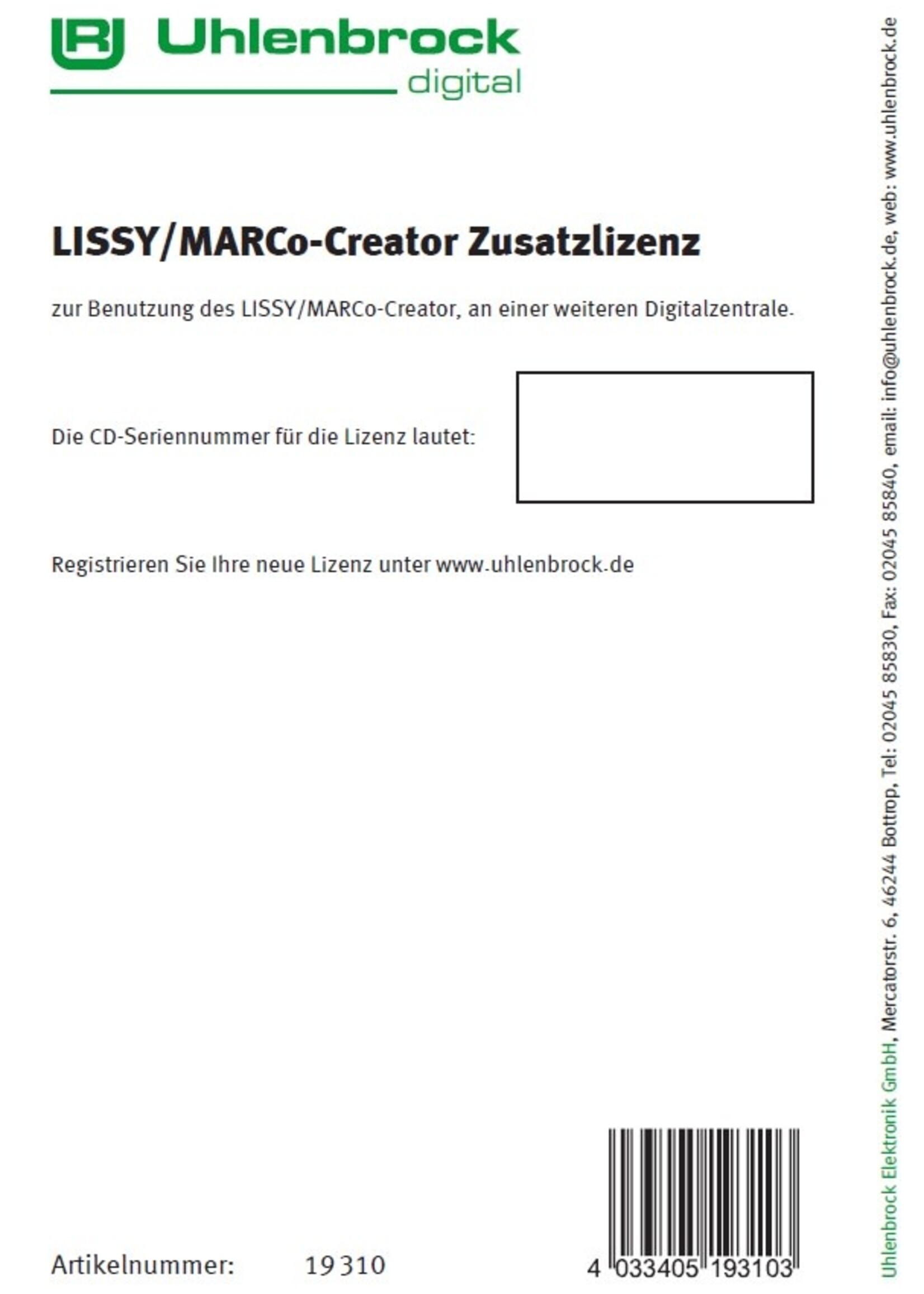 UHLENBROCK UHLENBROCK 19310 LISSY CREATOR LICENTIE