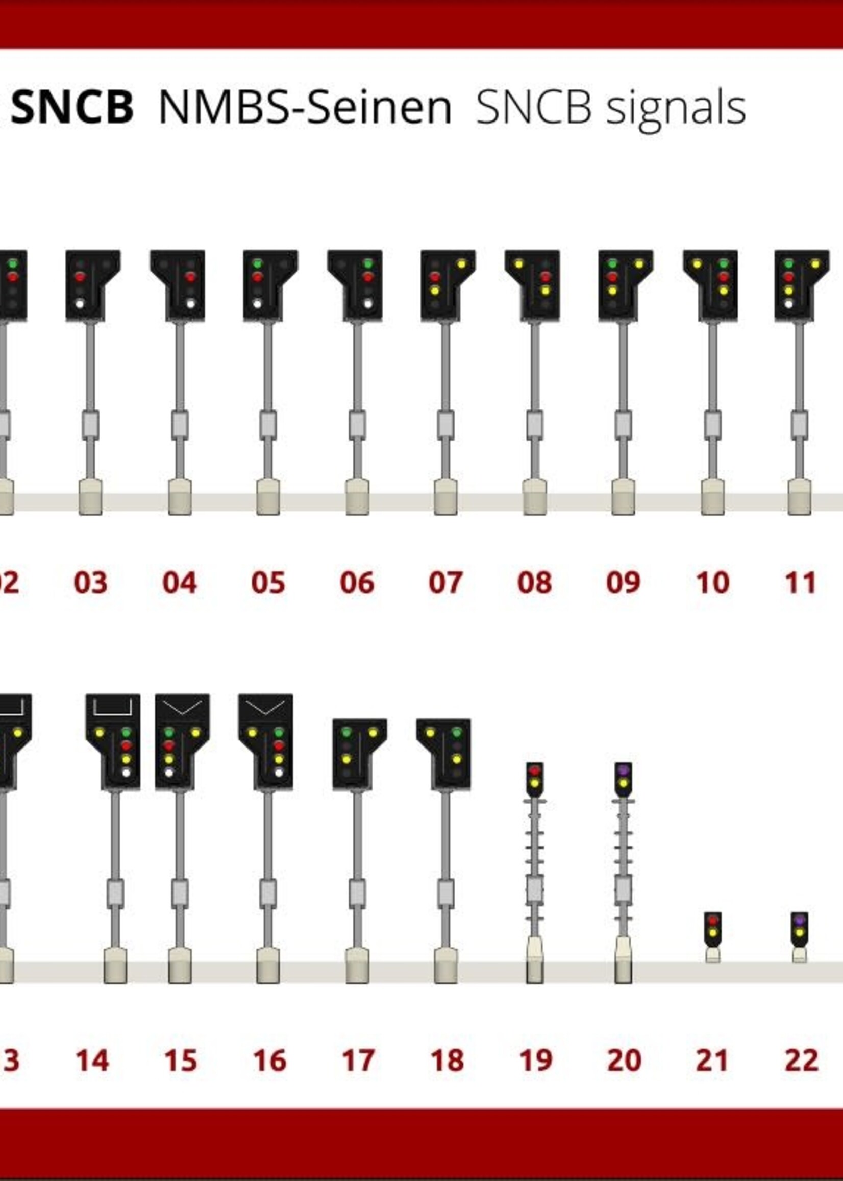 MAFEN SNCB Signal with 3 lights (red/yellow/yellow) - left side (413907)