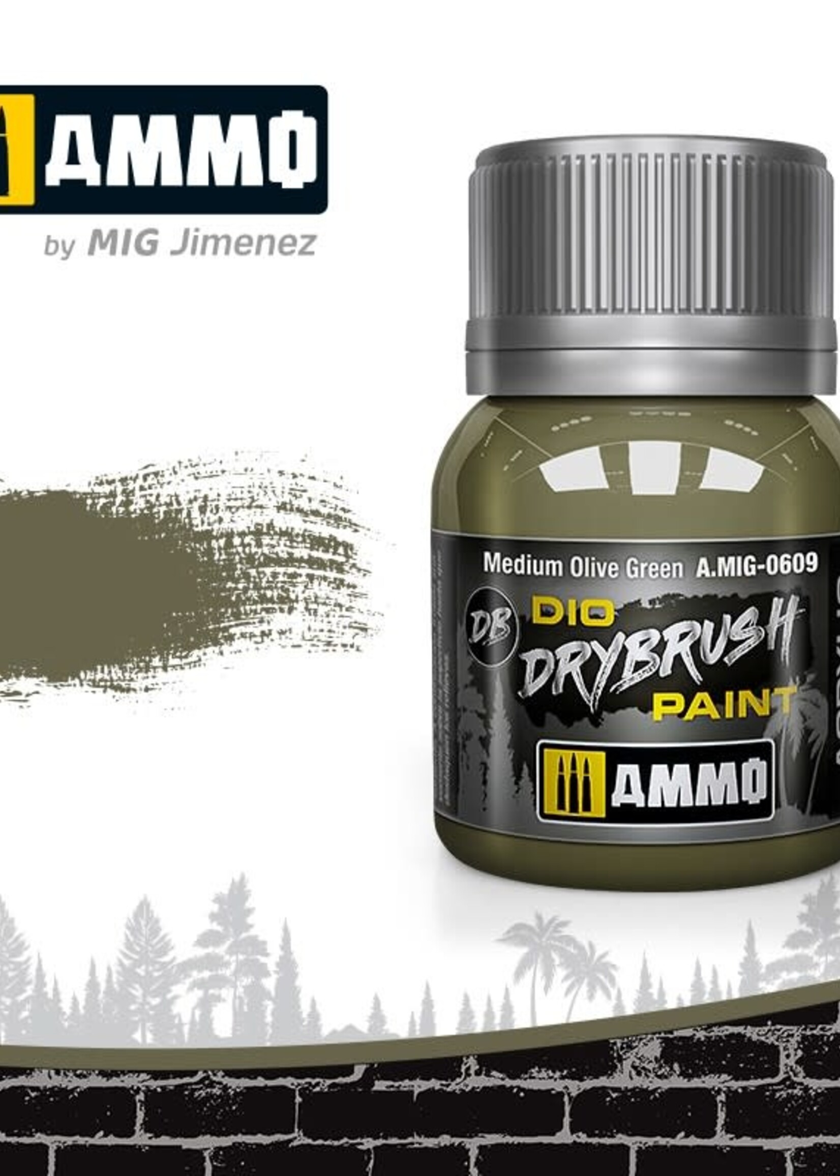AMMO MIG AMMO MIG 0609 DRYBRUSH MEDIUM OLIVE GREEN JAR 40ML
