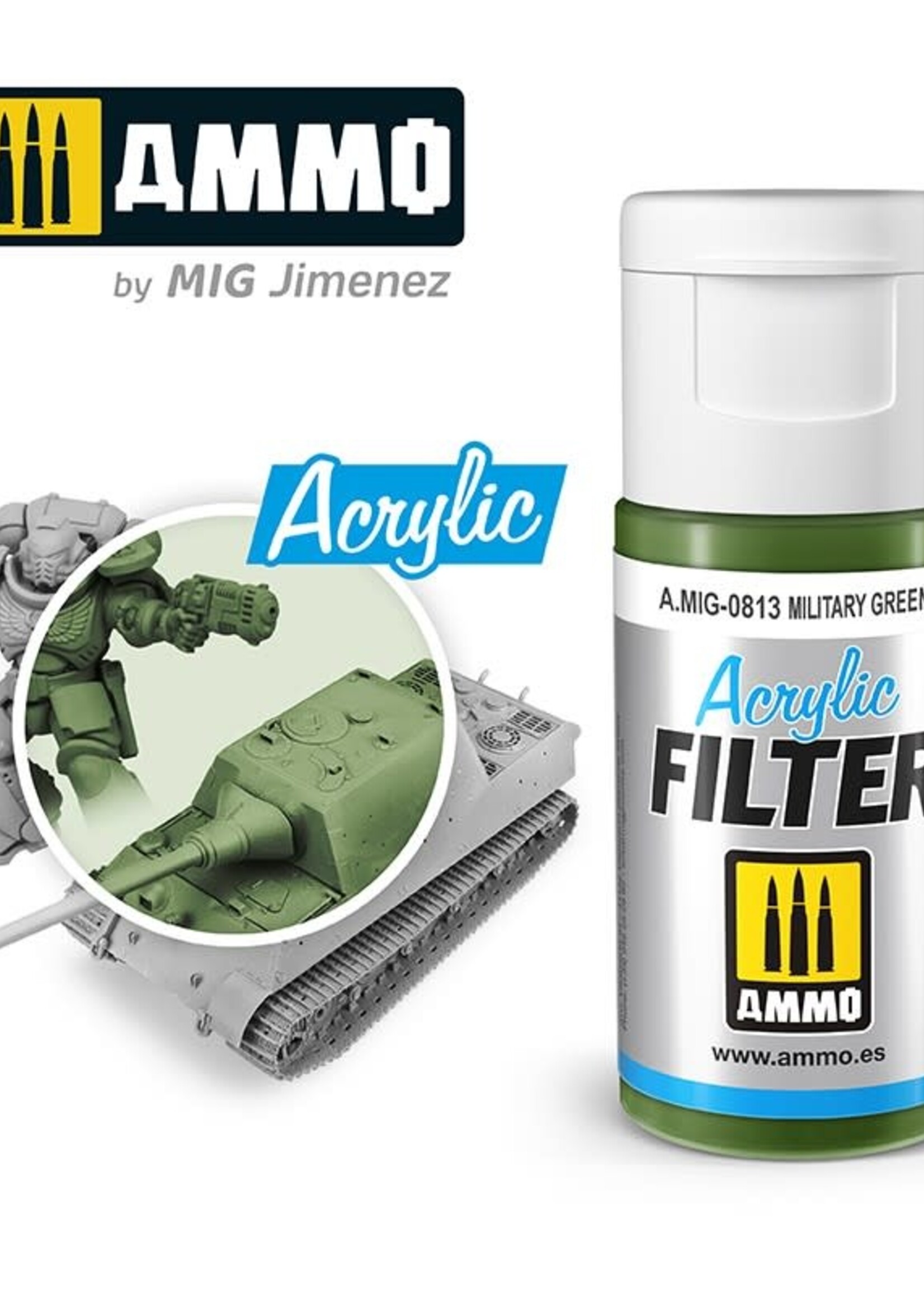 AMMO MIG AMMO MIG 0813 ACRYLIC FILTER MILITARY GREEN JAR 15 ML (5/21) *