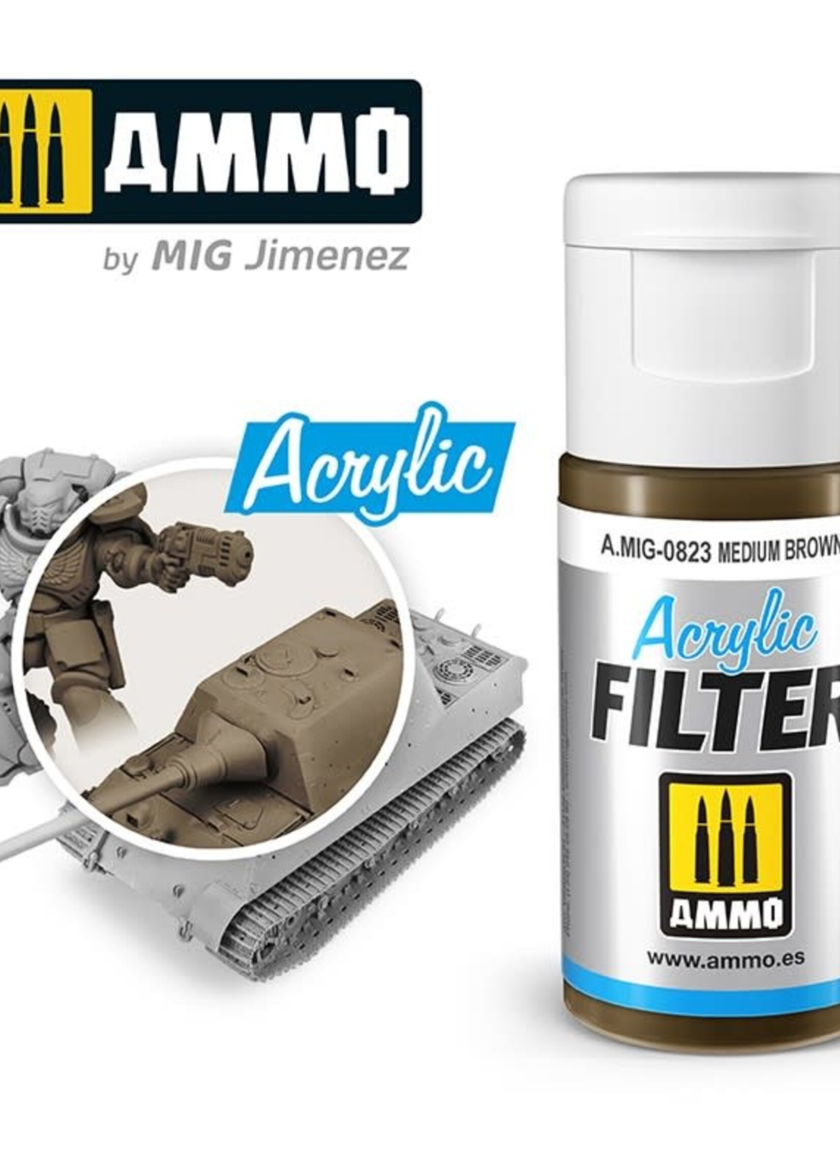 AMMO MIG AMMO MIG 0823 ACRYLIC FILTER MEDIUM BROWN JAR 15 ML (5/21) *