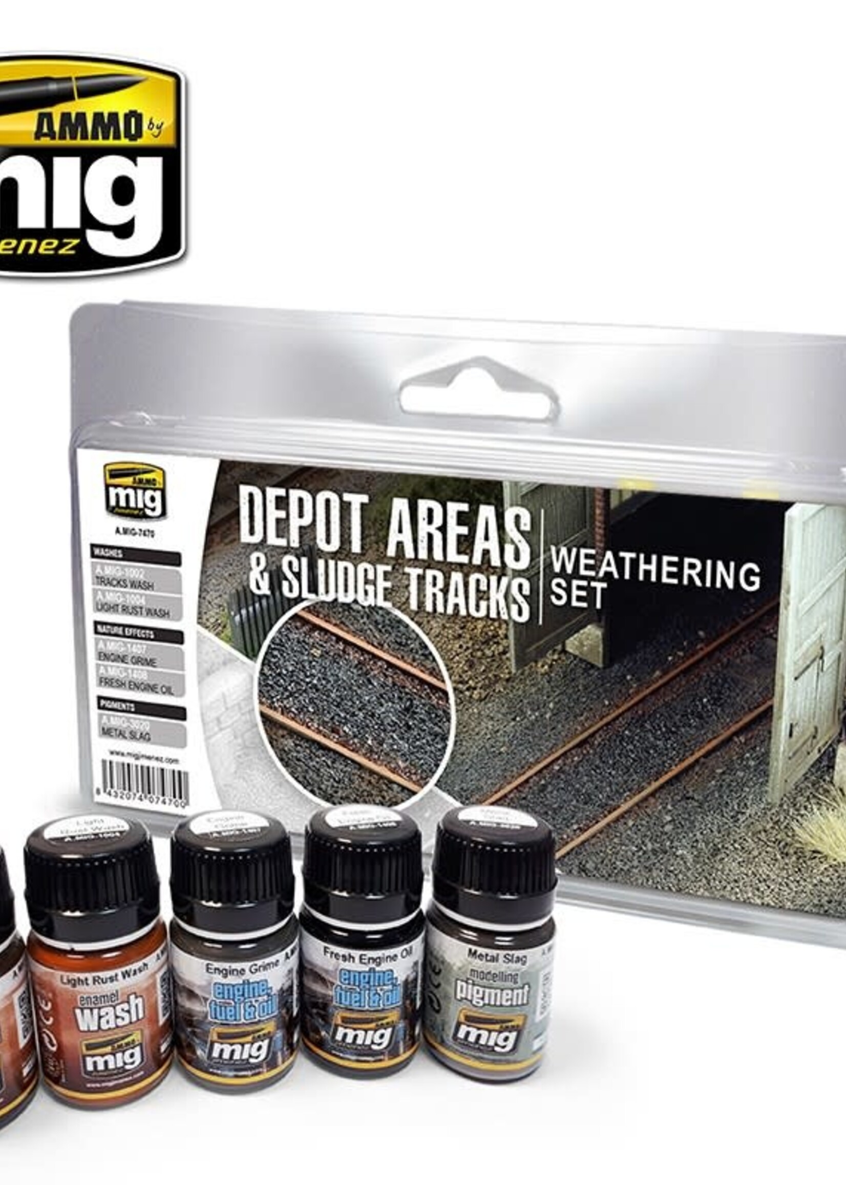 AMMO MIG AMMO MIG 7470 DEPOT AREAS SLUDGE TRACKS WEATHERING SET 5 JARS 35 ML