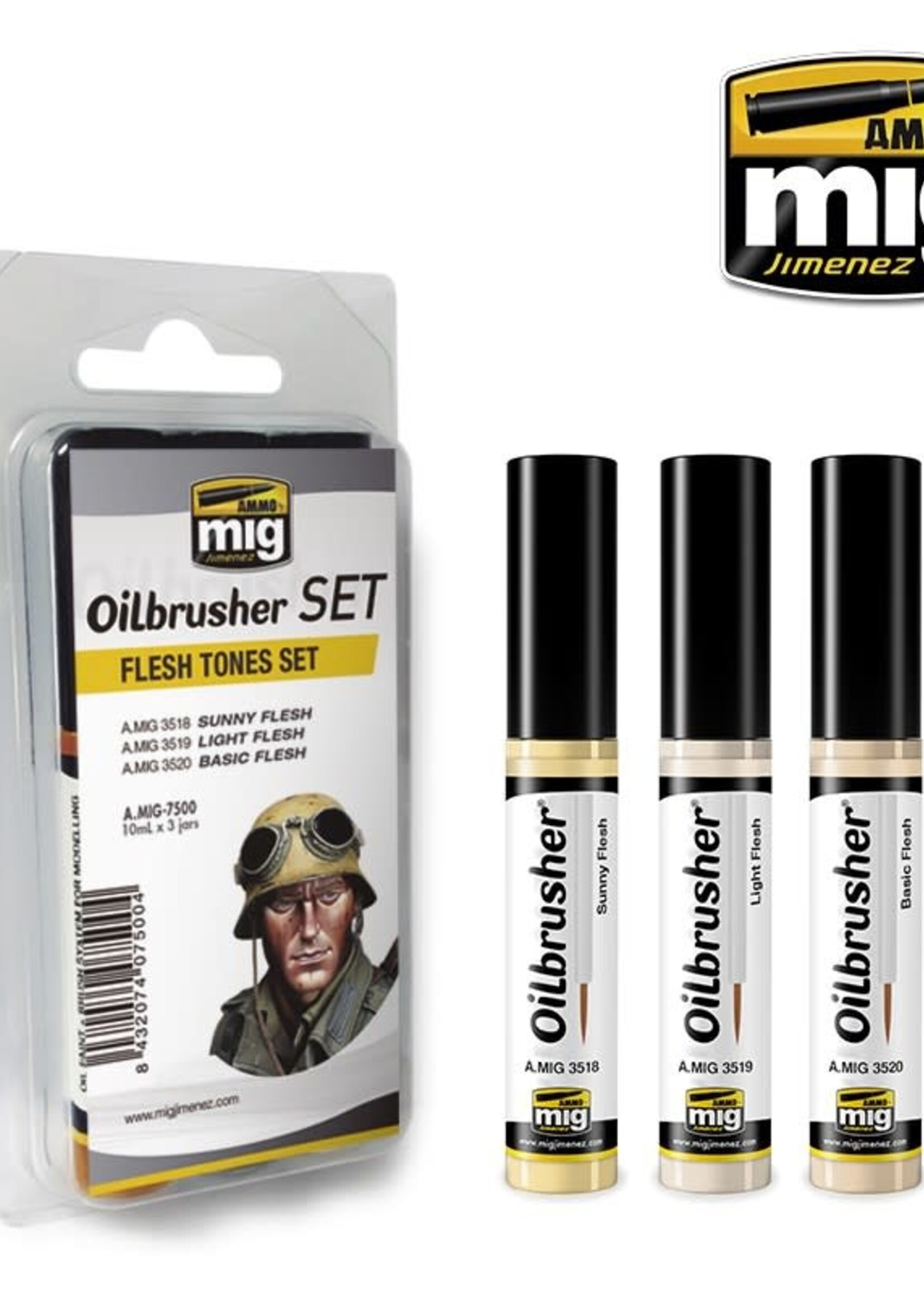 AMMO MIG AMMO MIG 7500 OILBRUSHER SET FLESH TONES 3 JARS 35 ML