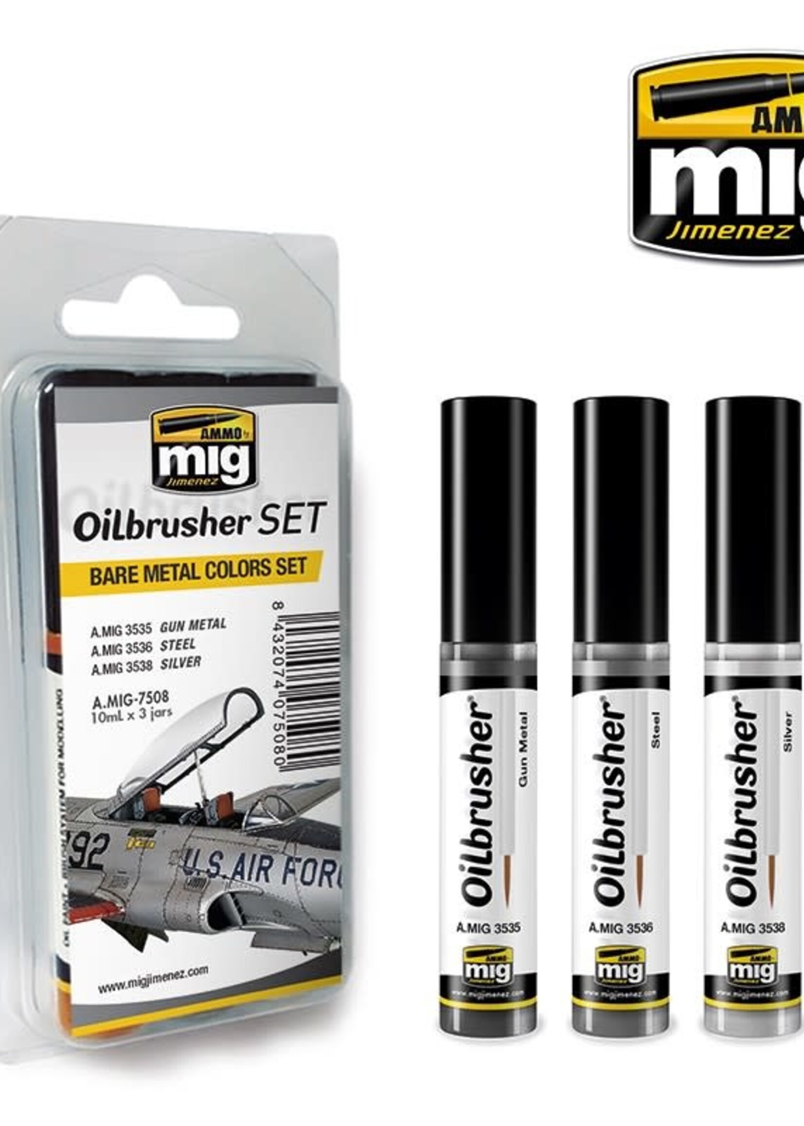 AMMO MIG AMMO MIG 7508 OILBRUSHER SET BARE METAL COLORS 3 JARS 35 ML