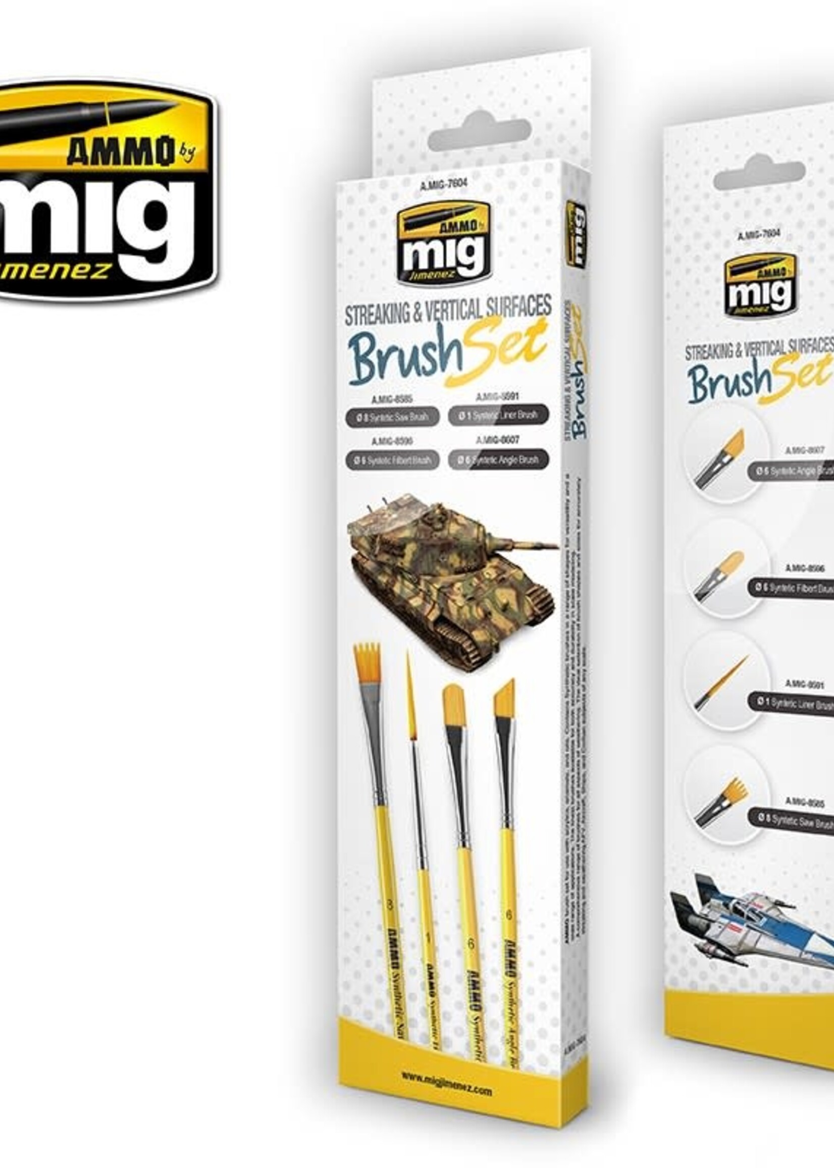 AMMO MIG AMMO MIG 7604 BRUSH SET STREAKING AND VERTICAL SURFACES 4 PCS.