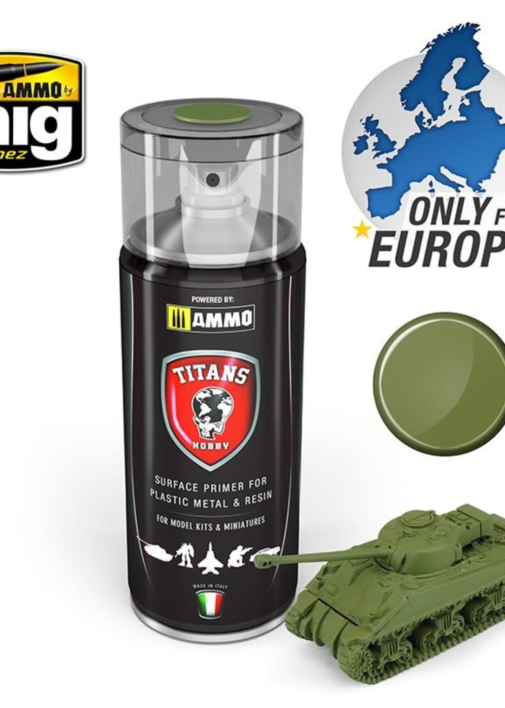 AMMO MIG AMMO MIG -TTH108 TITANS HOBBY: MILITARY GREEN MATT PRIMER 400 ML SPRAY