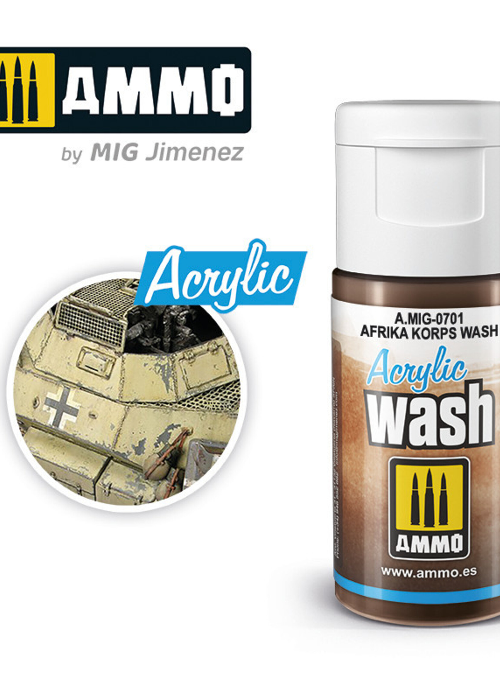 AMMO MIG AMMO MIG 0701 ACRYLIC WASH AFRIKA KORPS WASH JAR 15 ML