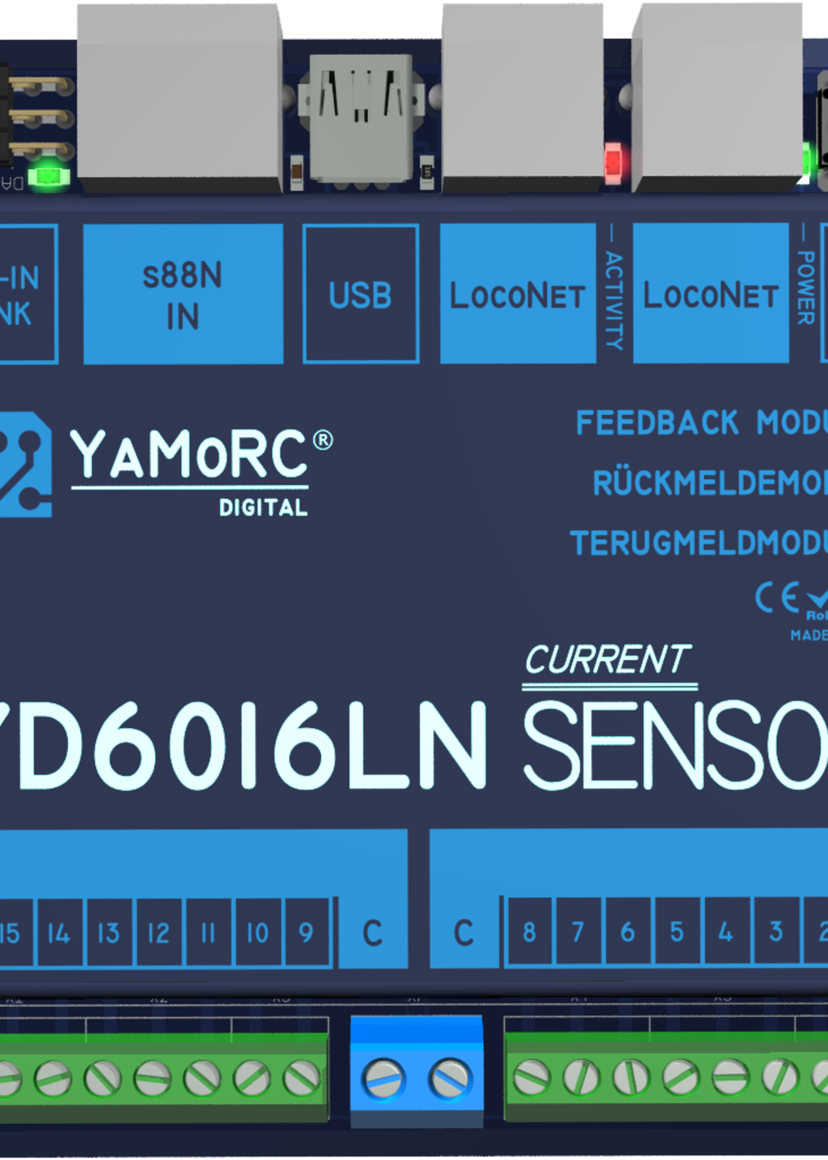 YaMoRC YaMoRC YD6016LN-CS Occupancy signal module 16x LocoNet, Current detection (CS)